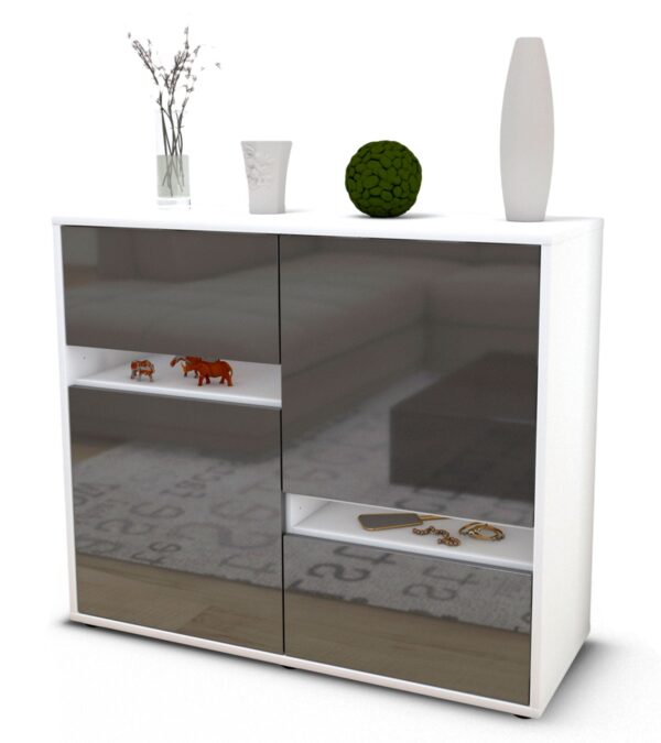 Sideboard Carlotta | Korpus Weiß | Front in Hochglanz Grau | 92x79x35cm (BxHxT)