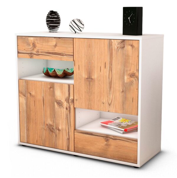 Sideboard Carmelina | Korpus Weiß | Front in Pinie Holz Optik | 92x79x35cm (BxHxT)