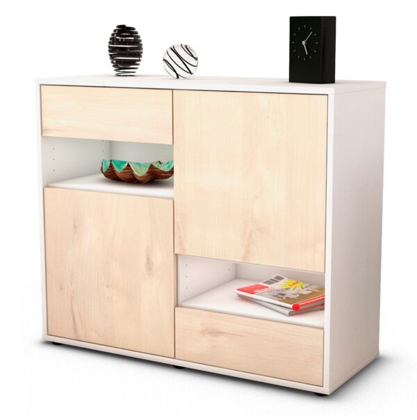 Sideboard Carmelina | Korpus Weiß | Front in Zeder Holz Optik | 92x79x35cm (BxHxT)
