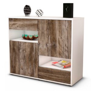 Sideboard Carmelina | Korpus Weiß | Front in Treibholz Holz Optik | 92x79x35cm (BxHxT)