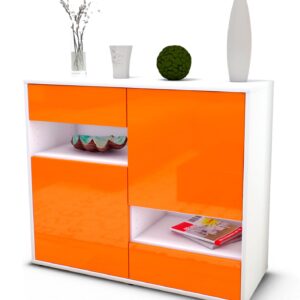 Sideboard Carmelina | Korpus Weiß | Front in Hochglanz Orange | 92x79x35cm (BxHxT)