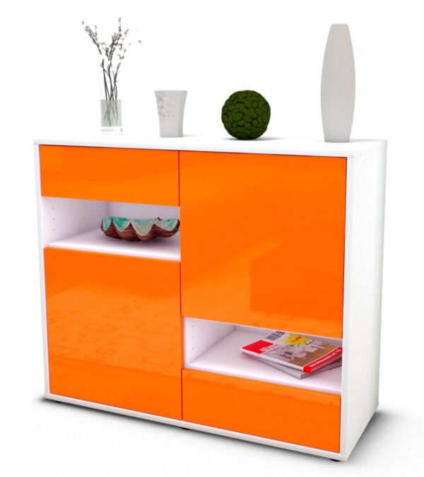 Sideboard Carmelina | Korpus Weiß | Front in Hochglanz Orange | 92x79x35cm (BxHxT)