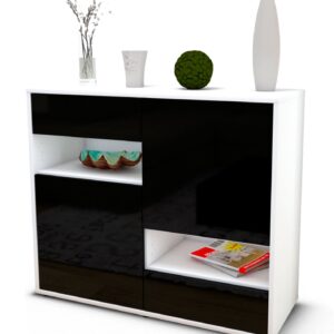 Sideboard Carmelina | Korpus Weiß | Front in Hochglanz Schwarz | 92x79x35cm (BxHxT)