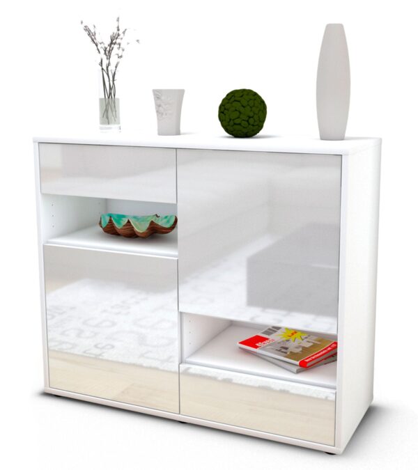 Sideboard Carmelina | Korpus Weiß | Front in Hochglanz Weiß | 92x79x35cm (BxHxT)