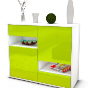 Sideboard Carmelina | Korpus Weiß | Front in Hochglanz Grün | 92x79x35cm (BxHxT)