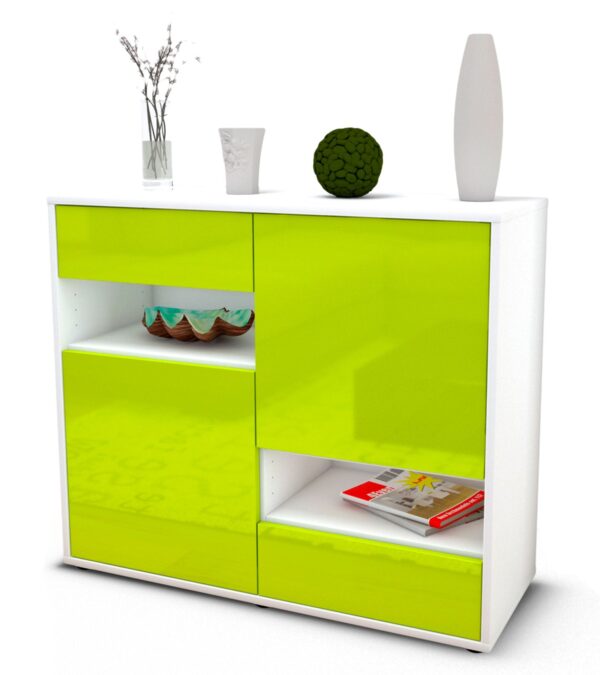 Sideboard Carmelina | Korpus Weiß | Front in Hochglanz Grün | 92x79x35cm (BxHxT)
