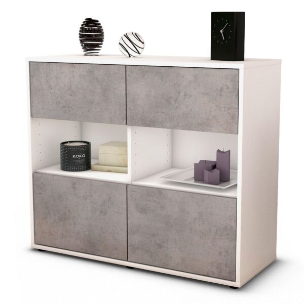 Sideboard Carmen | Korpus Weiß | Front in Beton Optik | 92x79x35cm (BxHxT)