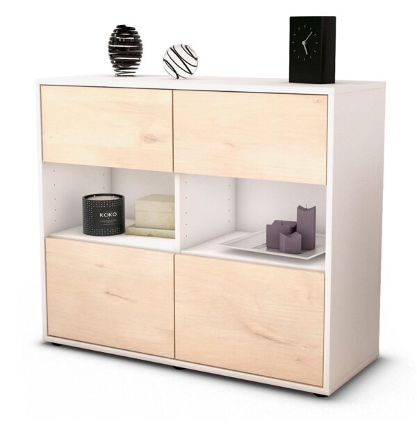 Sideboard Carmen | Korpus Weiß | Front in Zeder Holz Optik | 92x79x35cm (BxHxT)