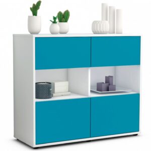 Sideboard Carmen | Korpus Weiß | Front in Türkis | 92x79x35cm (BxHxT)