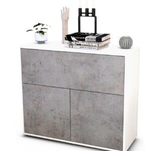 Sideboard Carolin | Korpus Weiß | Front in Beton Optik | 92x79x35cm (BxHxT)