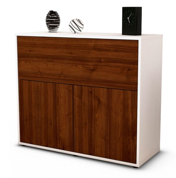 Sideboard Carolin | Korpus Weiß | Front in Walnuss Holz Optik | 92x79x35cm (BxHxT)
