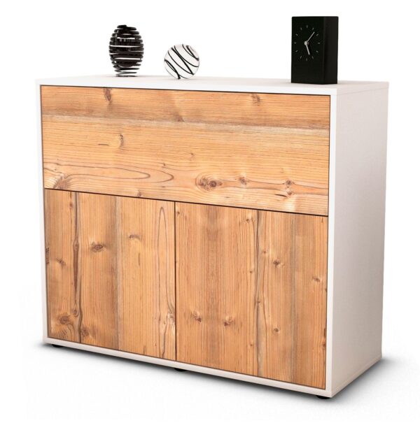Sideboard Carolin | Korpus Weiß | Front in Pinie Holz Optik | 92x79x35cm (BxHxT)