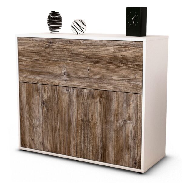 Sideboard Carolin | Korpus Weiß | Front in Treibholz Holz Optik | 92x79x35cm (BxHxT)