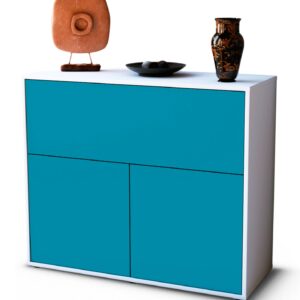 Sideboard Carolin | Korpus Weiß | Front in Türkis | 92x79x35cm (BxHxT)