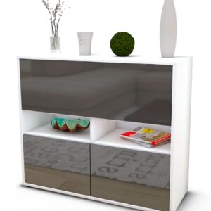Sideboard Cassandra | Korpus Weiß | Front in Hochglanz Grau | 92x79x35cm (BxHxT)