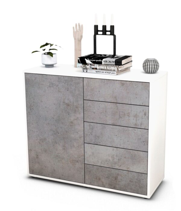 Sideboard Cecilia | Korpus Weiß | Front in Beton Optik | 92x79x35cm (BxHxT)