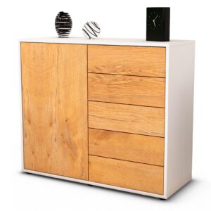 Sideboard Cecilia | Korpus Weiß | Front in Eiche Holz Optik | 92x79x35cm (BxHxT)