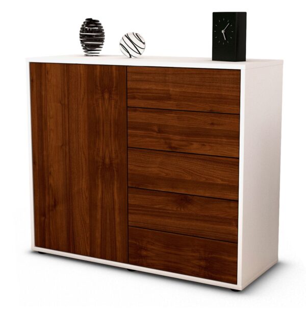 Sideboard Cecilia | Korpus Weiß | Front in Walnuss Holz Optik | 92x79x35cm (BxHxT)