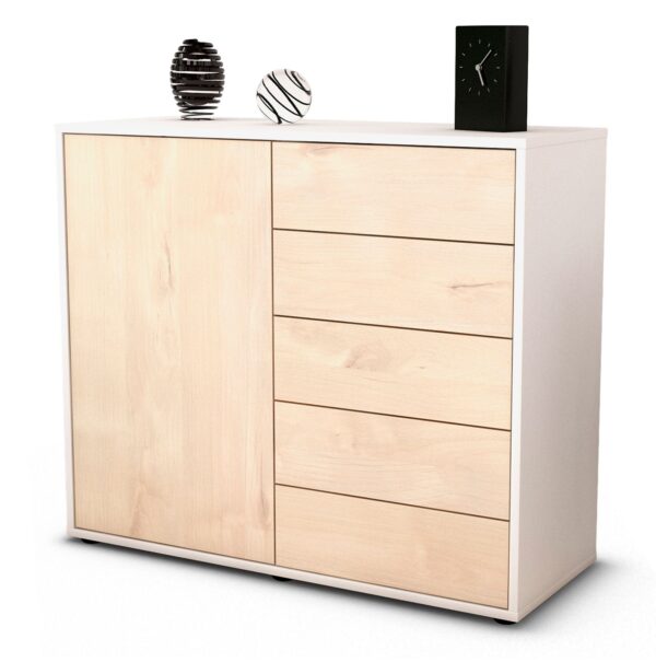 Sideboard Cecilia | Korpus Weiß | Front in Zeder Holz Optik | 92x79x35cm (BxHxT)