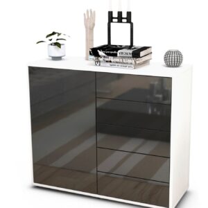 Sideboard Cecilia | Korpus Weiß | Front in Hochglanz Grau | 92x79x35cm (BxHxT)