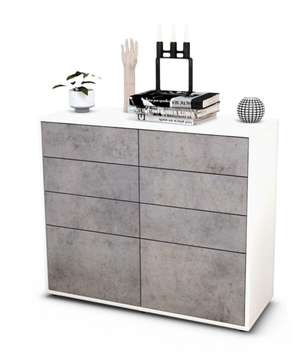 Sideboard Celeste | Korpus Weiß | Front in Beton Optik | 92x79x35cm (BxHxT)