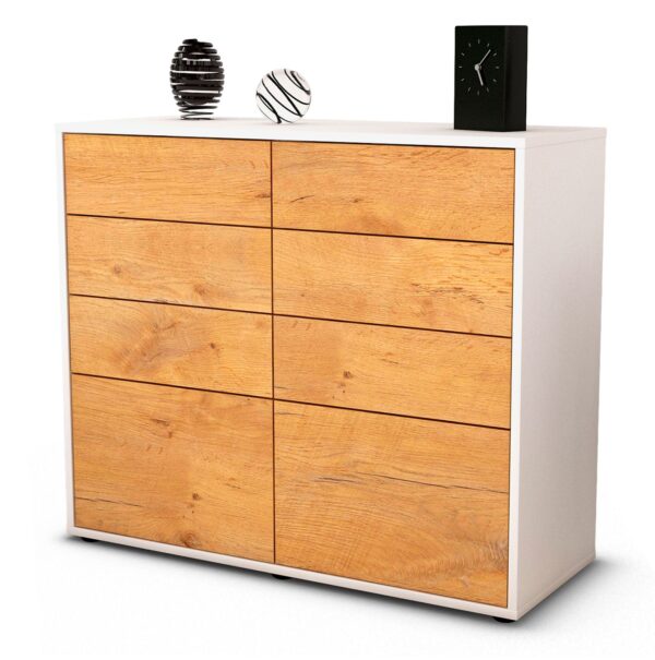 Sideboard Celeste | Korpus Weiß | Front in Eiche Holz Optik | 92x79x35cm (BxHxT)