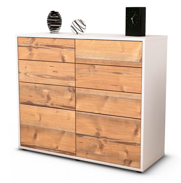 Sideboard Celeste | Korpus Weiß | Front in Pinie Holz Optik | 92x79x35cm (BxHxT)