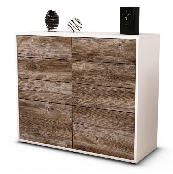Sideboard Celeste | Korpus Weiß | Front in Treibholz Holz Optik | 92x79x35cm (BxHxT)