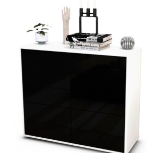 Sideboard Celeste | Korpus Weiß | Front in Hochglanz Schwarz | 92x79x35cm (BxHxT)
