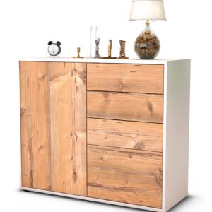 Sideboard Celestina | Korpus Weiß | Front in Pinie Holz Optik | 92x79x35cm (BxHxT)