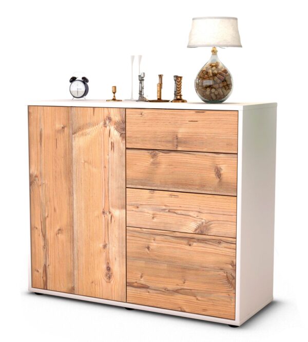 Sideboard Celestina | Korpus Weiß | Front in Pinie Holz Optik | 92x79x35cm (BxHxT)
