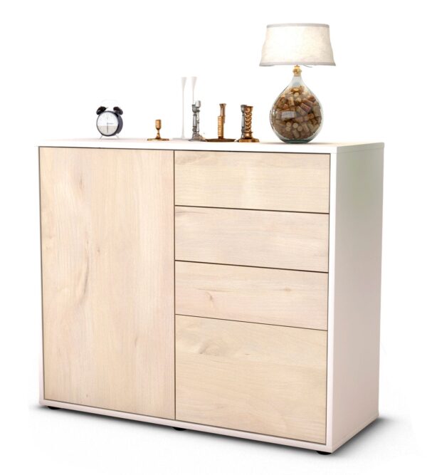 Sideboard Celestina | Korpus Weiß | Front in Zeder Holz Optik | 92x79x35cm (BxHxT)