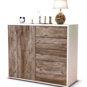 Sideboard Celestina | Korpus Weiß | Front in Treibholz Holz Optik | 92x79x35cm (BxHxT)