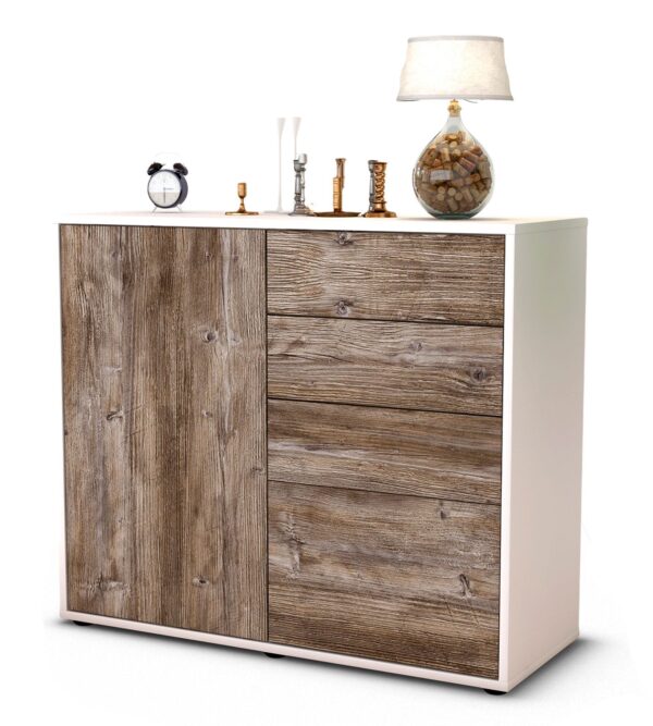 Sideboard Celestina | Korpus Weiß | Front in Treibholz Holz Optik | 92x79x35cm (BxHxT)