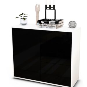 Sideboard Celestina | Korpus Weiß | Front in Hochglanz Schwarz | 92x79x35cm (BxHxT)