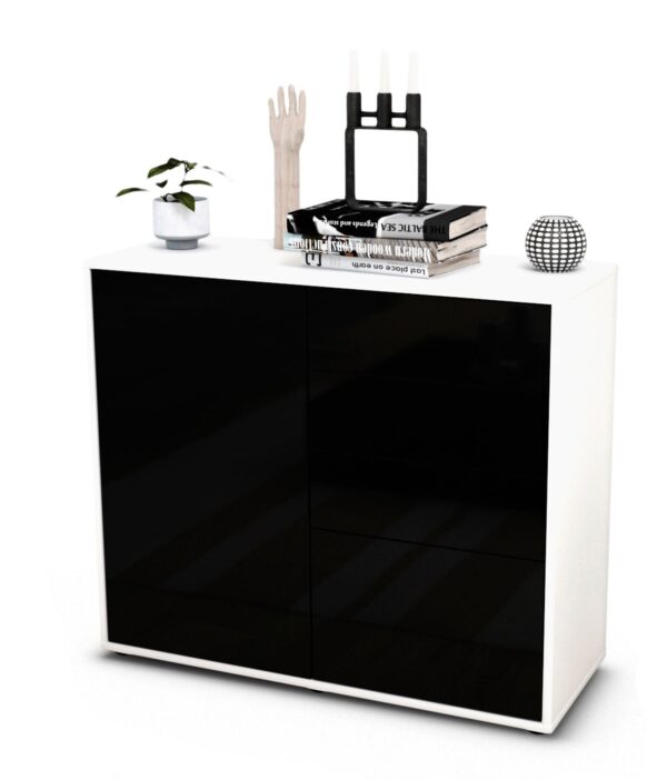Sideboard Celestina | Korpus Weiß | Front in Hochglanz Schwarz | 92x79x35cm (BxHxT)