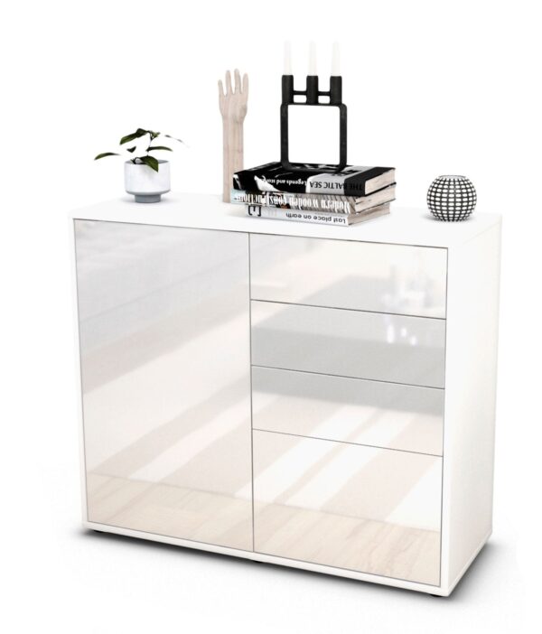 Sideboard Celestina | Korpus Weiß | Front in Hochglanz Weiß | 92x79x35cm (BxHxT)