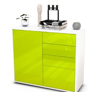 Sideboard Celestina | Korpus Weiß | Front in Hochglanz Grün | 92x79x35cm (BxHxT)