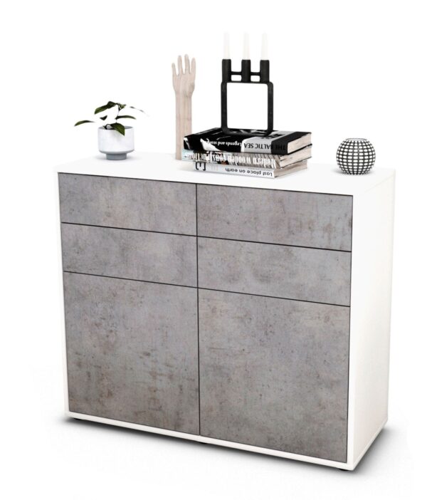 Sideboard Celia | Korpus Weiß | Front in Beton Optik | 92x79x35cm (BxHxT)