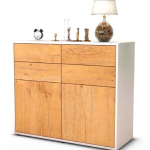 Sideboard Celia | Korpus Weiß | Front in Eiche Holz Optik | 92x79x35cm (BxHxT)