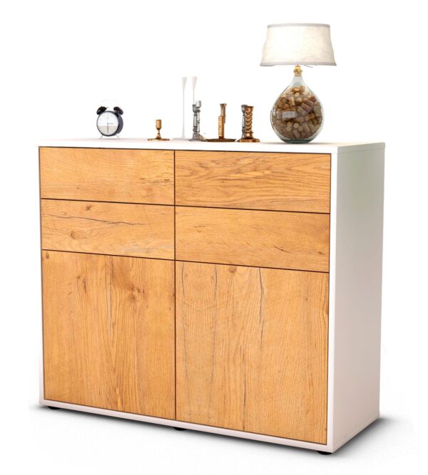 Sideboard Celia | Korpus Weiß | Front in Eiche Holz Optik | 92x79x35cm (BxHxT)