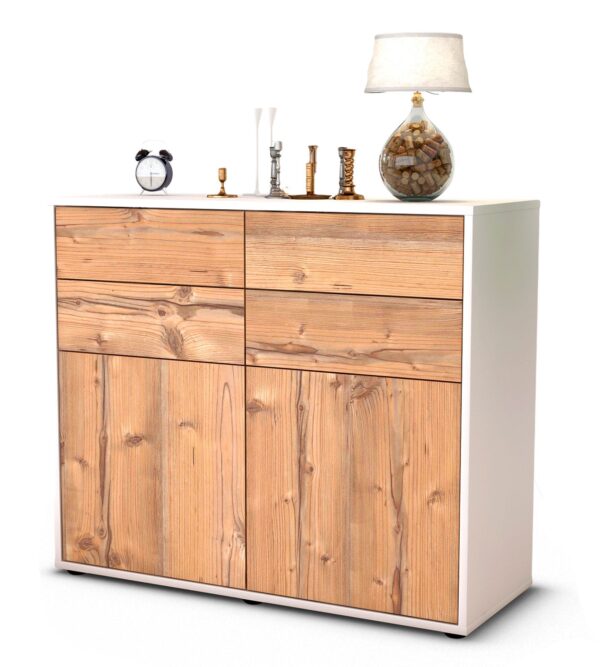 Sideboard Celia | Korpus Weiß | Front in Pinie Holz Optik | 92x79x35cm (BxHxT)