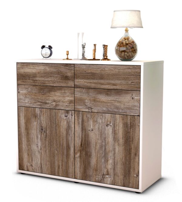 Sideboard Celia | Korpus Weiß | Front in Treibholz Holz Optik | 92x79x35cm (BxHxT)