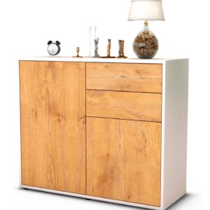 Sideboard Chantal | Korpus Weiß | Front in Eiche Holz Optik | 92x79x35cm (BxHxT)