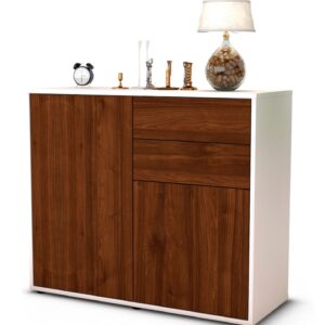 Sideboard Chantal | Korpus Weiß | Front in Walnuss Holz Optik | 92x79x35cm (BxHxT)