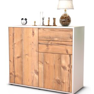 Sideboard Chantal | Korpus Weiß | Front in Pinie Holz Optik | 92x79x35cm (BxHxT)