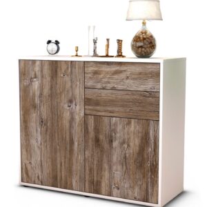 Sideboard Chantal | Korpus Weiß | Front in Treibholz Holz Optik | 92x79x35cm (BxHxT)