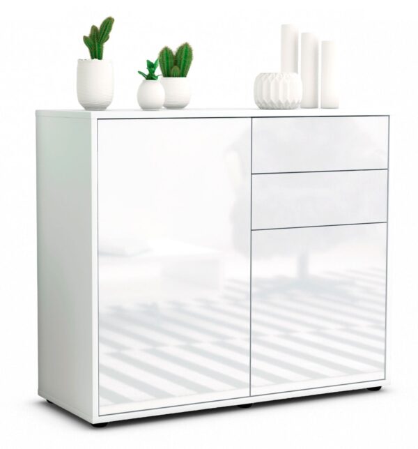 Sideboard Chantal | Korpus Weiß | Front in Hochglanz Weiß | 92x79x35cm (BxHxT)