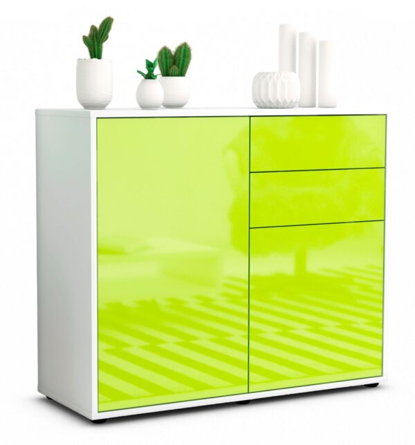Sideboard Chantal | Korpus Weiß | Front in Hochglanz Grün | 92x79x35cm (BxHxT)