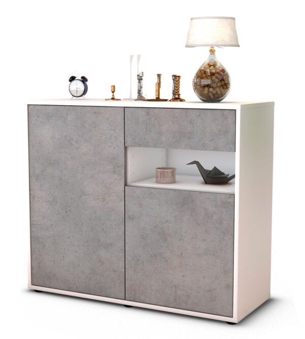 Sideboard Charlotta | Korpus Weiß | Front in Beton Optik | 92x79x35cm (BxHxT)